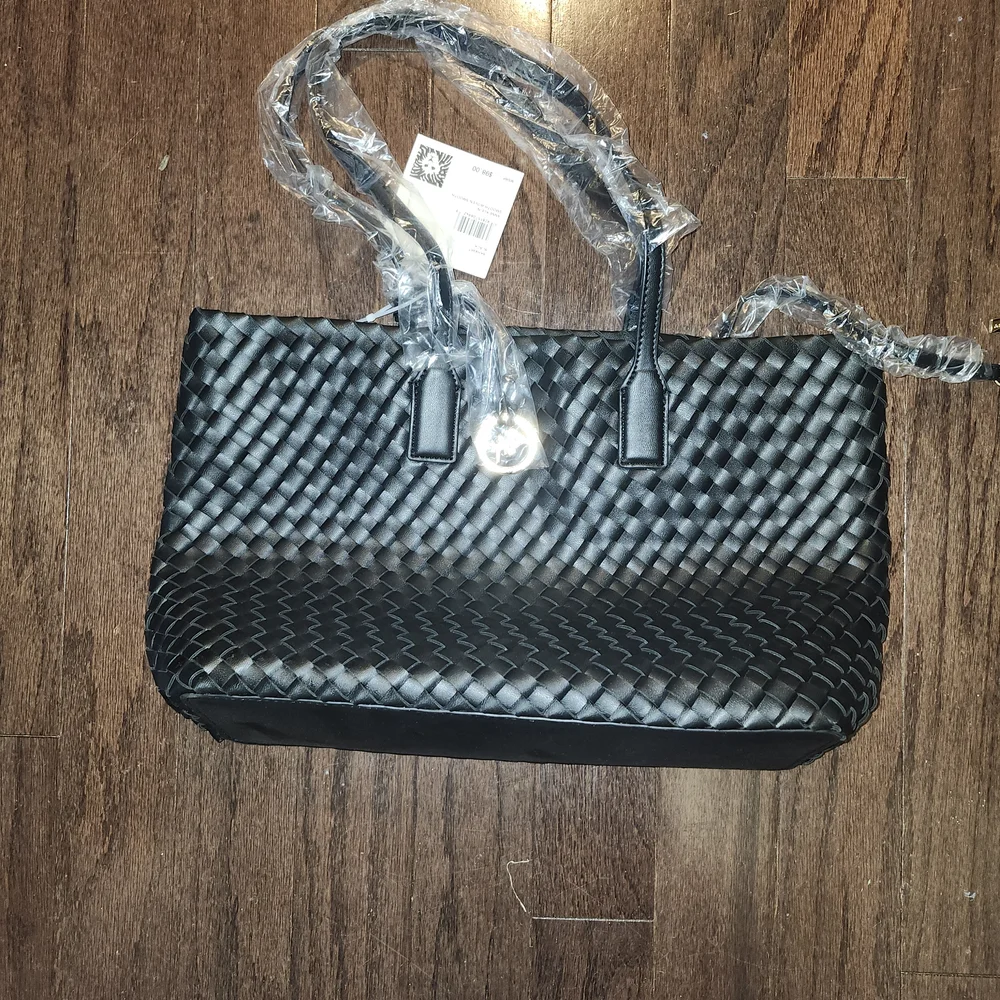 Anne Klein‎ Black Woven Tote With Clutch Pouch